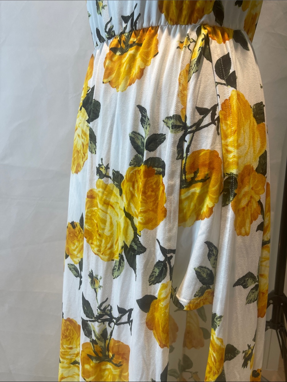 Vibe White Maxi Dress with Yellow Rose Print and Tie Sleeves - Picture 13 of 13
